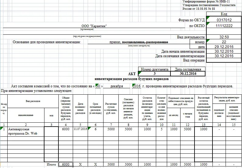 Акт инвентаризации счетов. Инвентаризация расходов будущих периодов инв-11 образец заполнения. Инв 18 основных средств. Акт инвентаризации 97 счета. Акт инвентаризации образец в 1с Бухгалтерия.