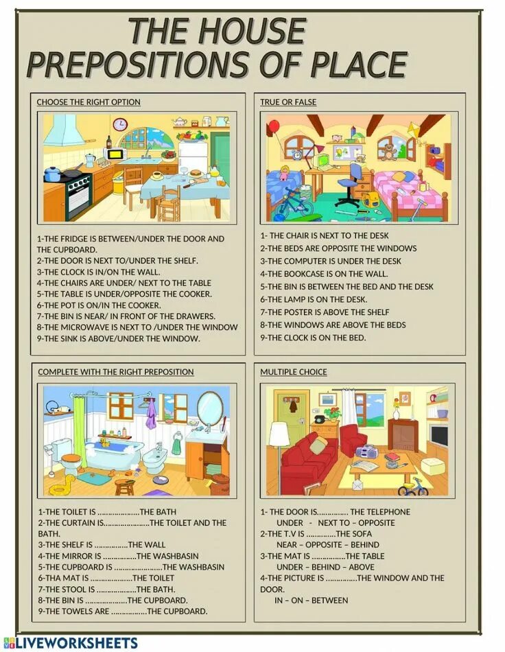 Task 2 true or false. Предлоги в английском Worksheets. Предлоги в английском языке Worksheets. Предлоги места Worksheets. Prepositions of place House.