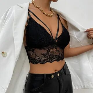 Bralette de encaje largo con media camisola, bralette de encaje, bralet...