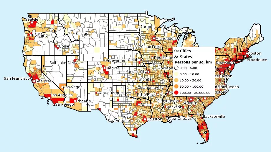 Карта плотности населения США. Плотность населения США на карте 2020. США density Map 2021. Плотность населения Америки на карте.