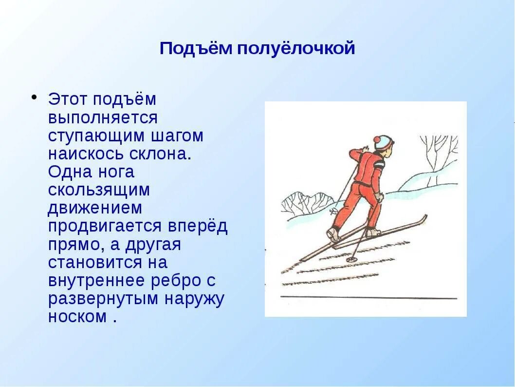 Уровень лыжника. Способы подъема и спуска на лыжах. Подъем ступающим шагом на лыжах. Спуски и подъемы на лыжах кратко. Подъемы на лыжах кратко.