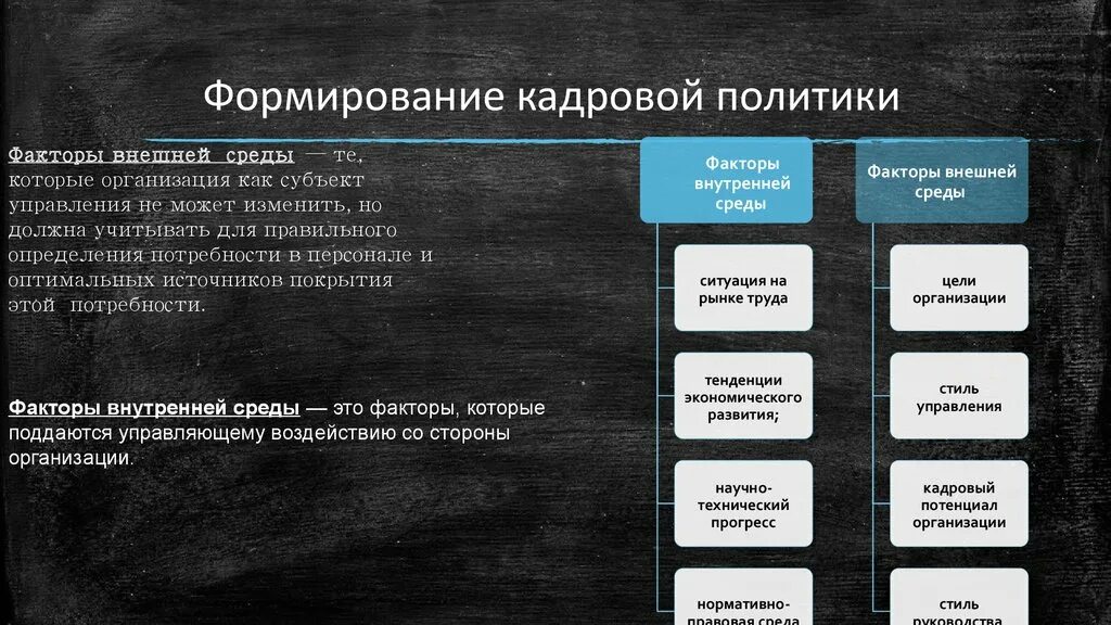 Факторы влияющие на формирование кадровой политики. Внешний фактор формирования кадровой политики организации. Факторы внешней и внутренней среды кадровой политики. Факторы влияющие на кадровую политику организации. Назовите внутренние факторы