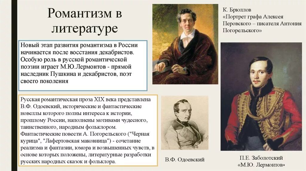 Романтические произведения русских. Романтизм эпохи Пушкина и Лермонтова. Писатели романтизма 19 века в России. Романтизм в России в литературе. Представители романтизма в литературе.