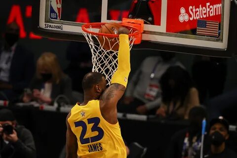 MARCH 07: Lebron James #23 of Team LeBron dunks the ball against Team Duran...
