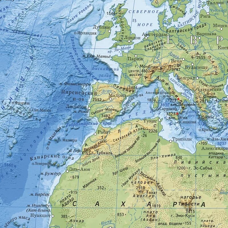 Физическая карта западной европы горы. Карта европы физическая крупная. Гибралтарский проивна карте. Моря и заливы европы. Физическая карта западной европы.