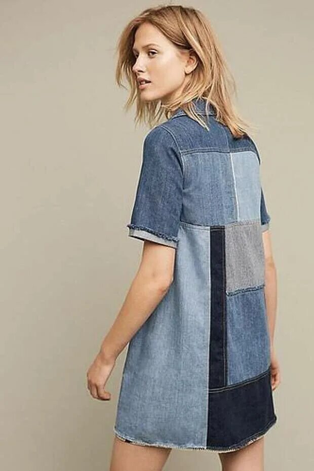 Джинсовое платье в стиле пэчворк. Комбинированные джинсовые вещи. Джинсовая одежда в стиле пэчворк. Джинсовый пэчворк.
