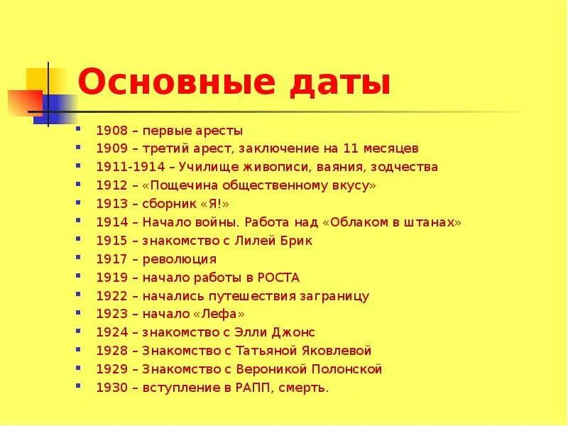 Даты событий 20 века