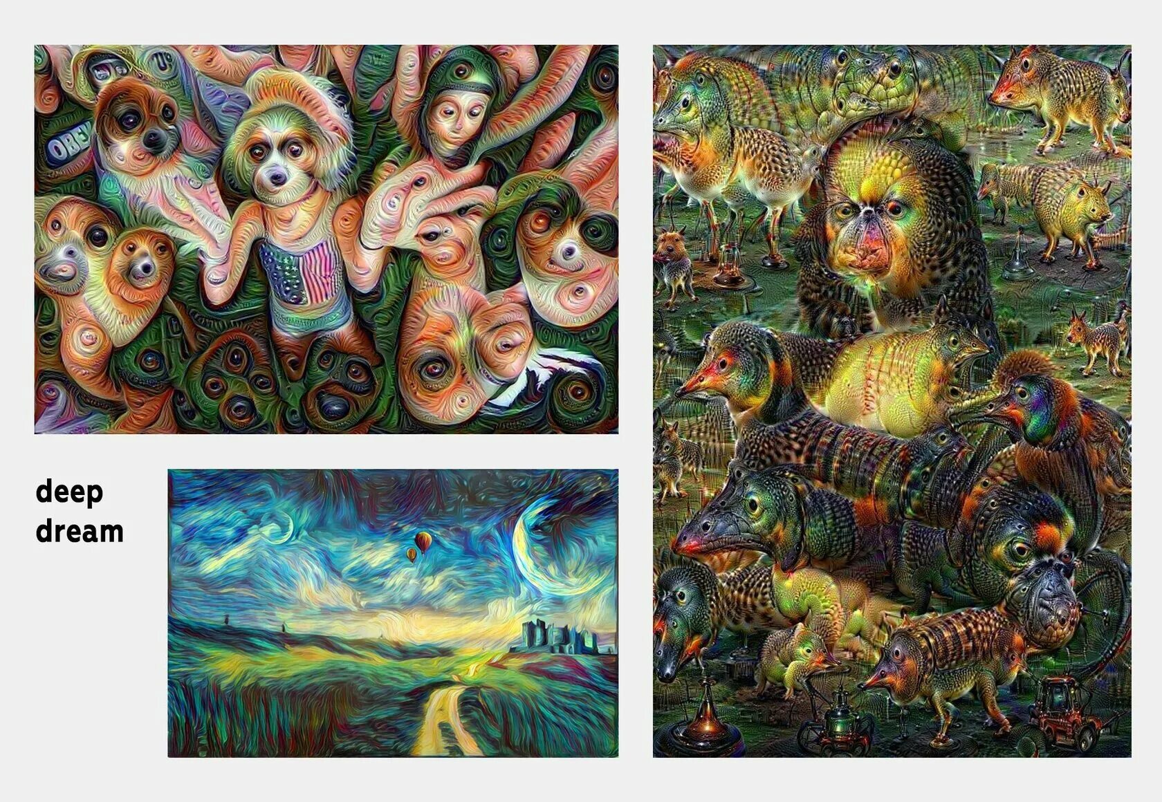 Нейросеть Deep Dream. Картины нейросети. Шедевры от нейросети. Картины нарисованные нейросетью.