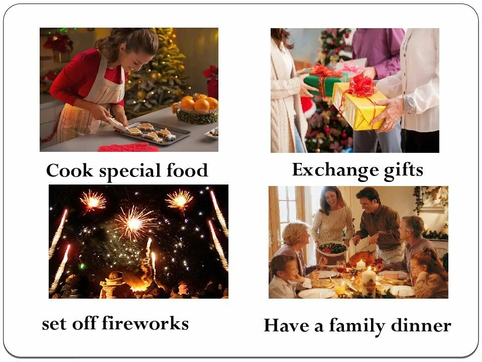 Описание картинки Cook Special food. Cook Special food перевод. Set off Fireworks составить предложение.