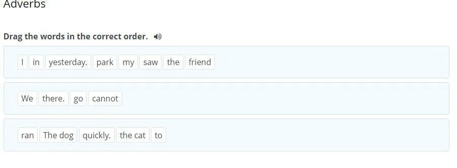 Write the words into the correct order. Drag the words тест. order to or order which is correct.