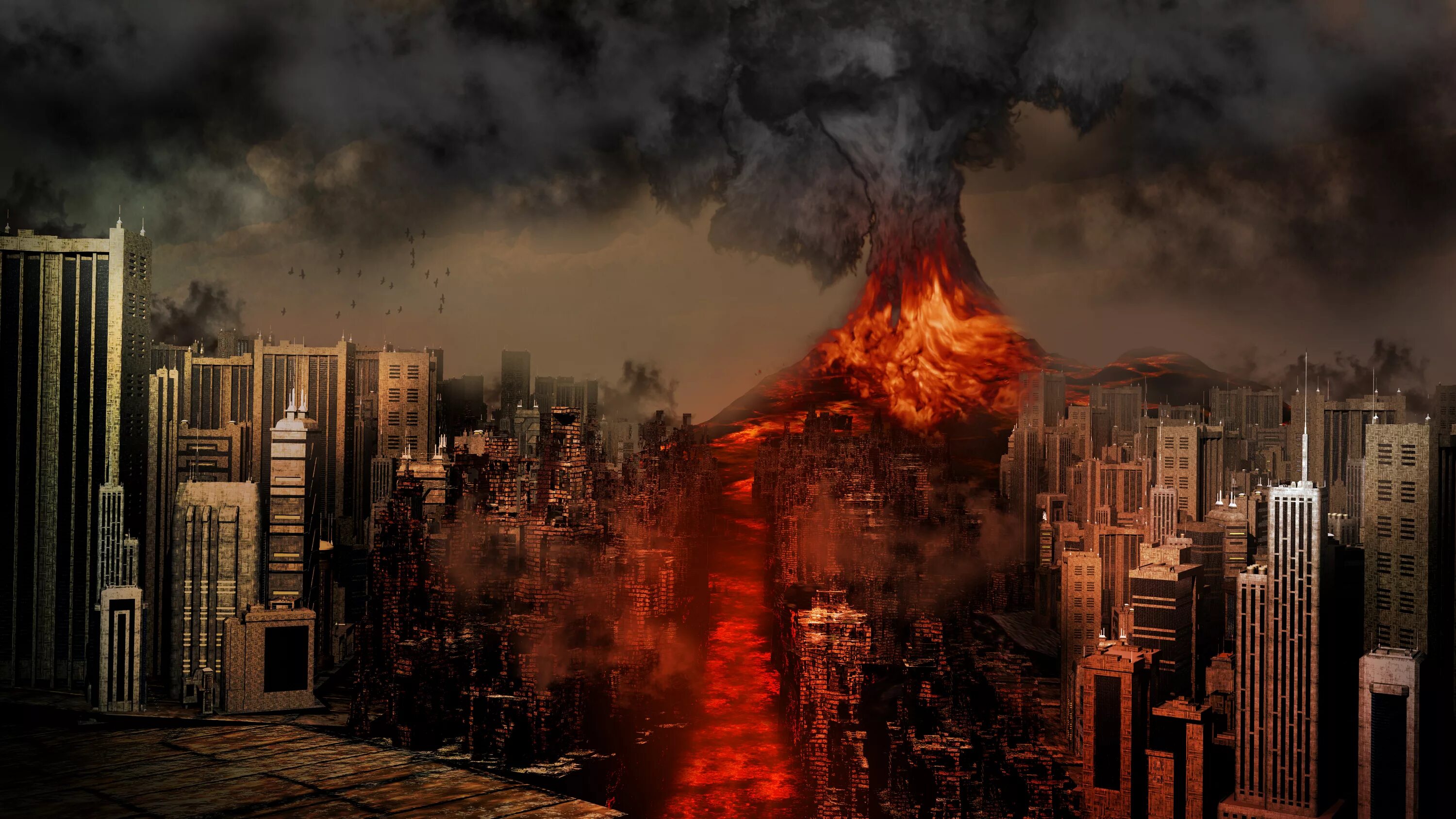 Извержение вулкана конец света. Разрушенный город. Разрушенный мир. Фон апокалипсис. Разрушенный город днем