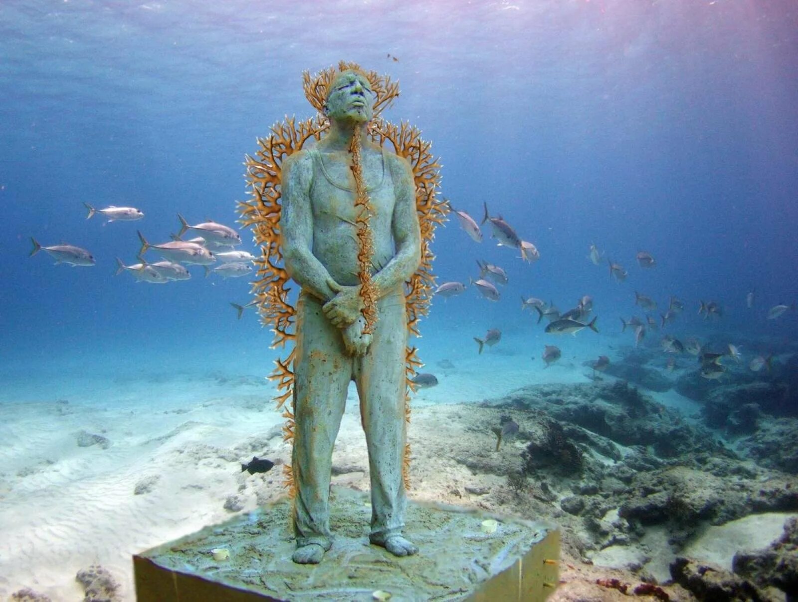 Подводный музей Джейсона де Кайрес Тейлора. Музей подводных скульптур в Канкуне. Музей подводных скульптур Мексика. Канкун Мексика подводный музей. Человек на дне океана