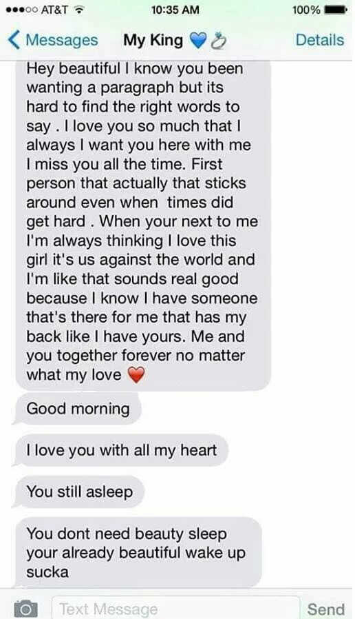 Message 100. Love paragraphs. Att t want is you.