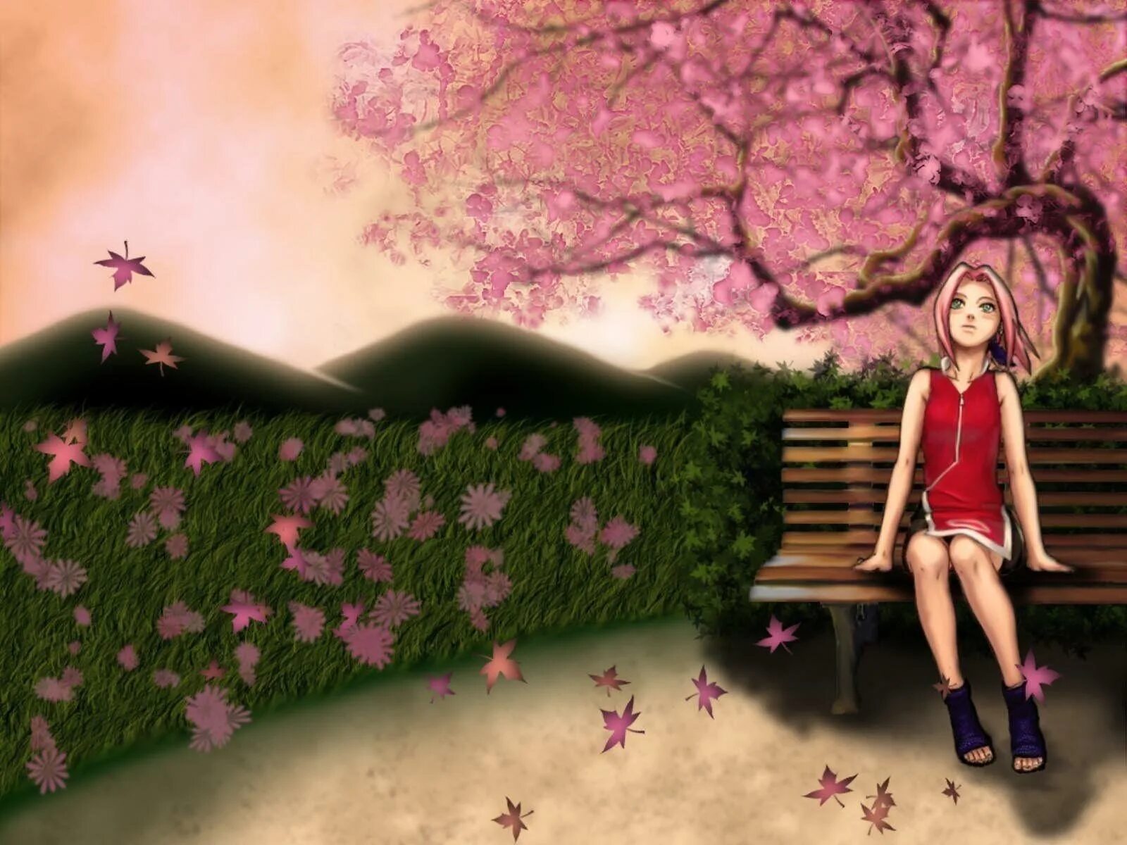 Живи сохраняя покой. Харуно Сакура на дереве. Девушка под сакурой.