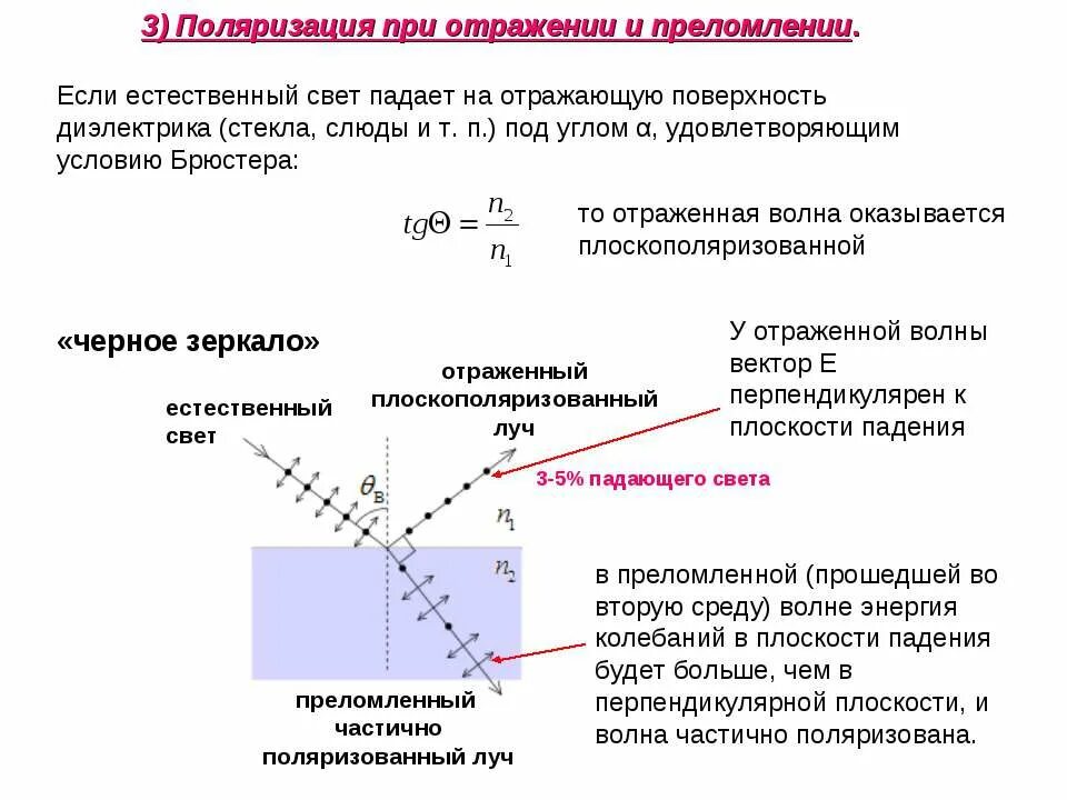 Преломление поляризованного света. 25. поляризация света при отражении и преломлении.. поляризация света при отражении от диэлектрика. поляризация света при отражении от поверхности диэлектрика. поляризация света при отражение от границы диэлектрика.