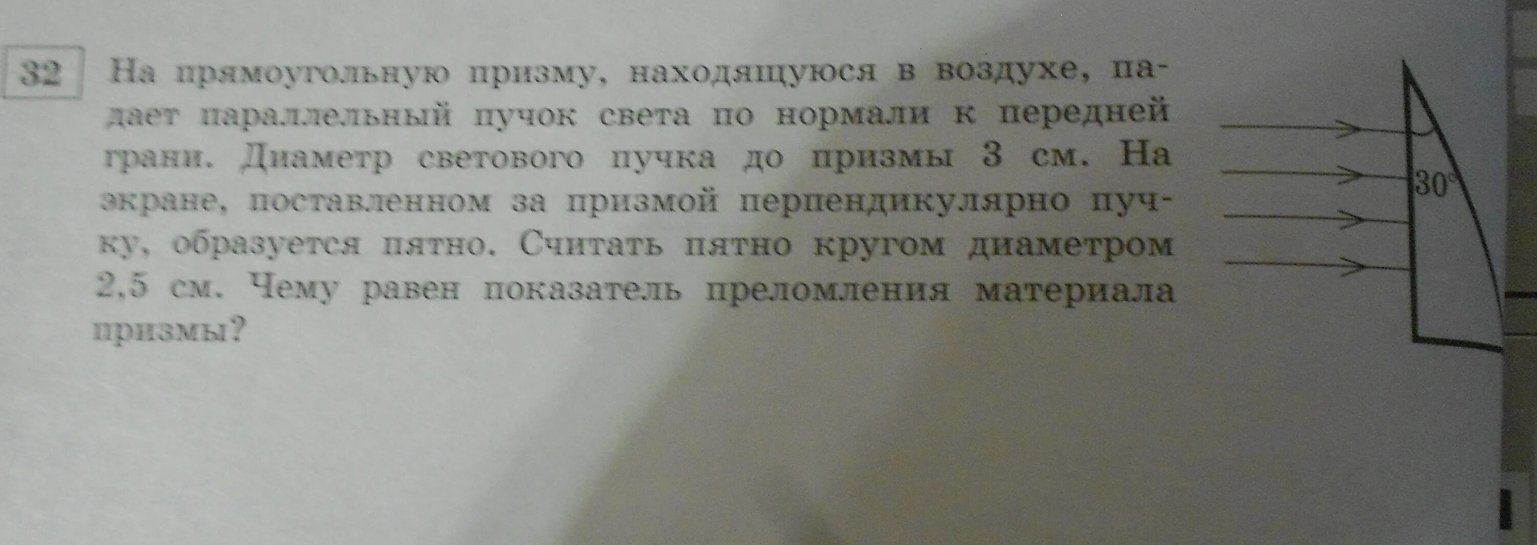 Пучок света падает из воздуха