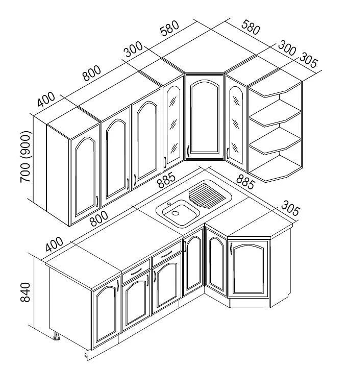 стандартные шкафы кухни
