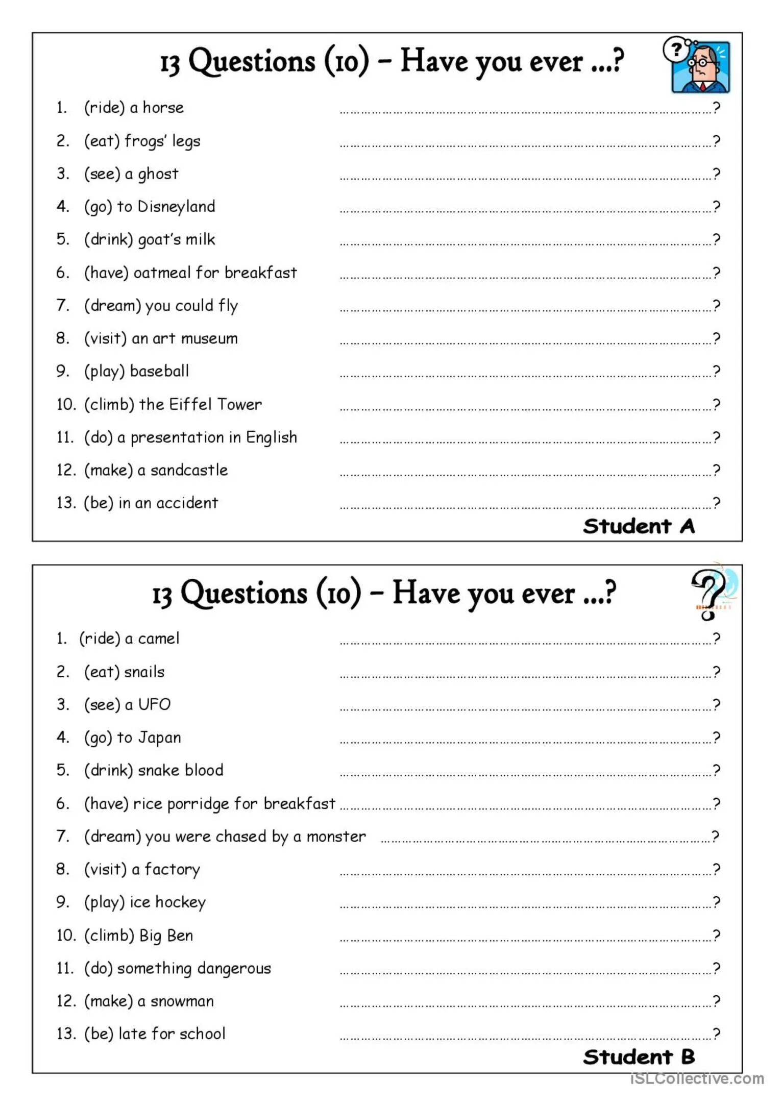 Вопросы в present perfect Worksheets. Вопросы с ever в present perfect. Have you ever present perfect. Do make упражнения