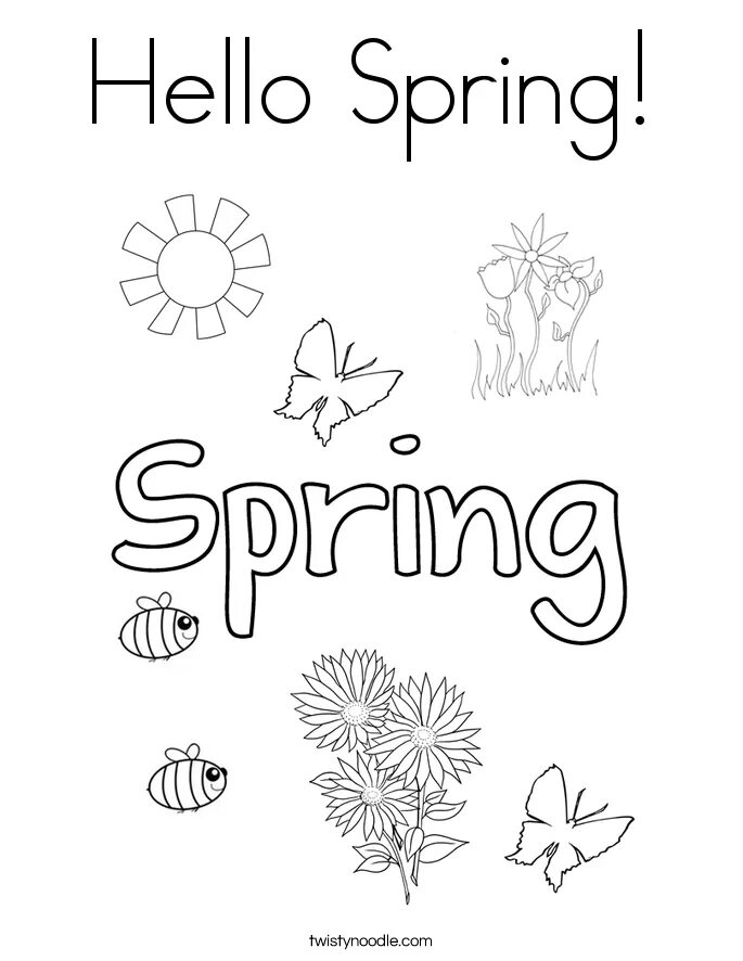 Hello Spring надпись. Hello Spring раскраска. Раскраска Spring на английском.