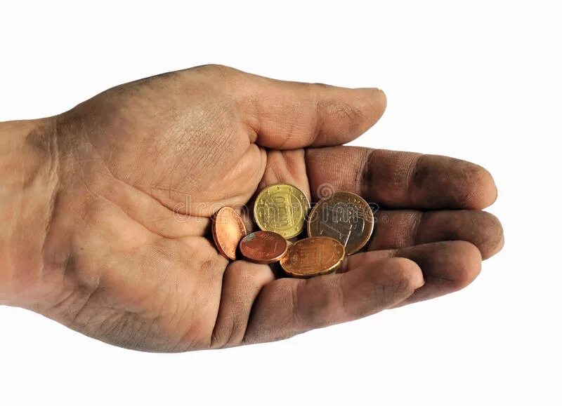 Кошелек. Мало денег. Деньги в ладошке. Маленькая зарплата. Последние ден.