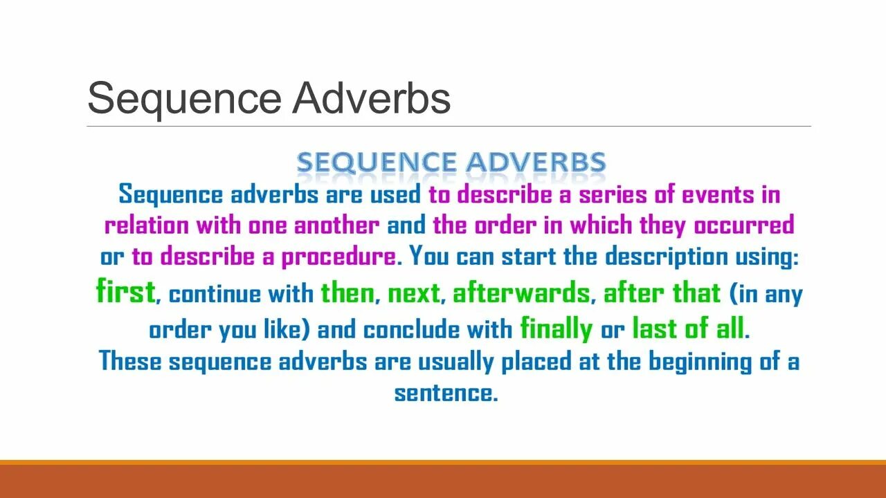 Adverbs of sequence. Sequence of events в английском языке правило. Sequence of Tenses adverbs. Unscramble the adverbs. Find the adverb