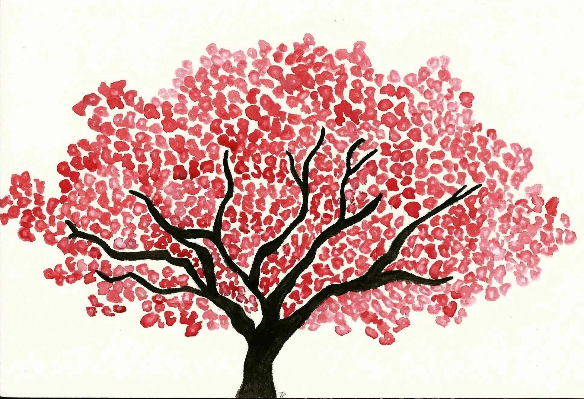 Сакура поэтапно. Дерево Сакура ватными палочками. Пуантилизм Сакура. Сакура рисунок. Сакура карандашом.