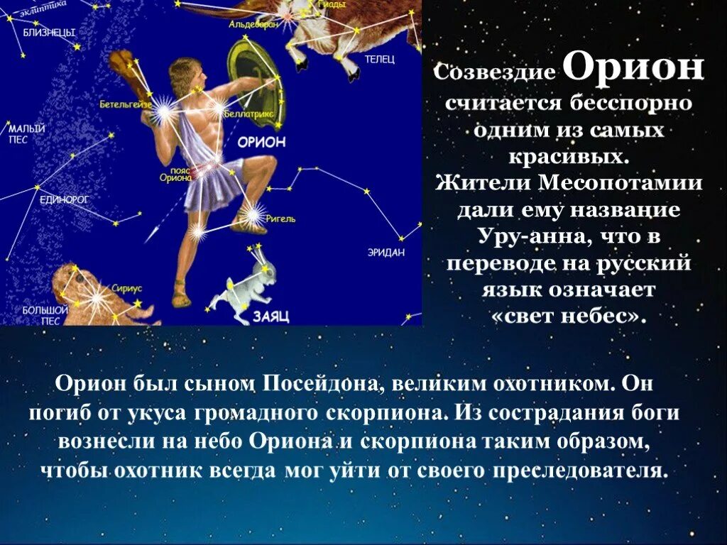 Созвездия перечислить. Созвездие Орион Легенда для детей. Легенда о созвездии Орион 2 класс. В честь кого названо Созвездие Орион. Миф о созвездии Орион.