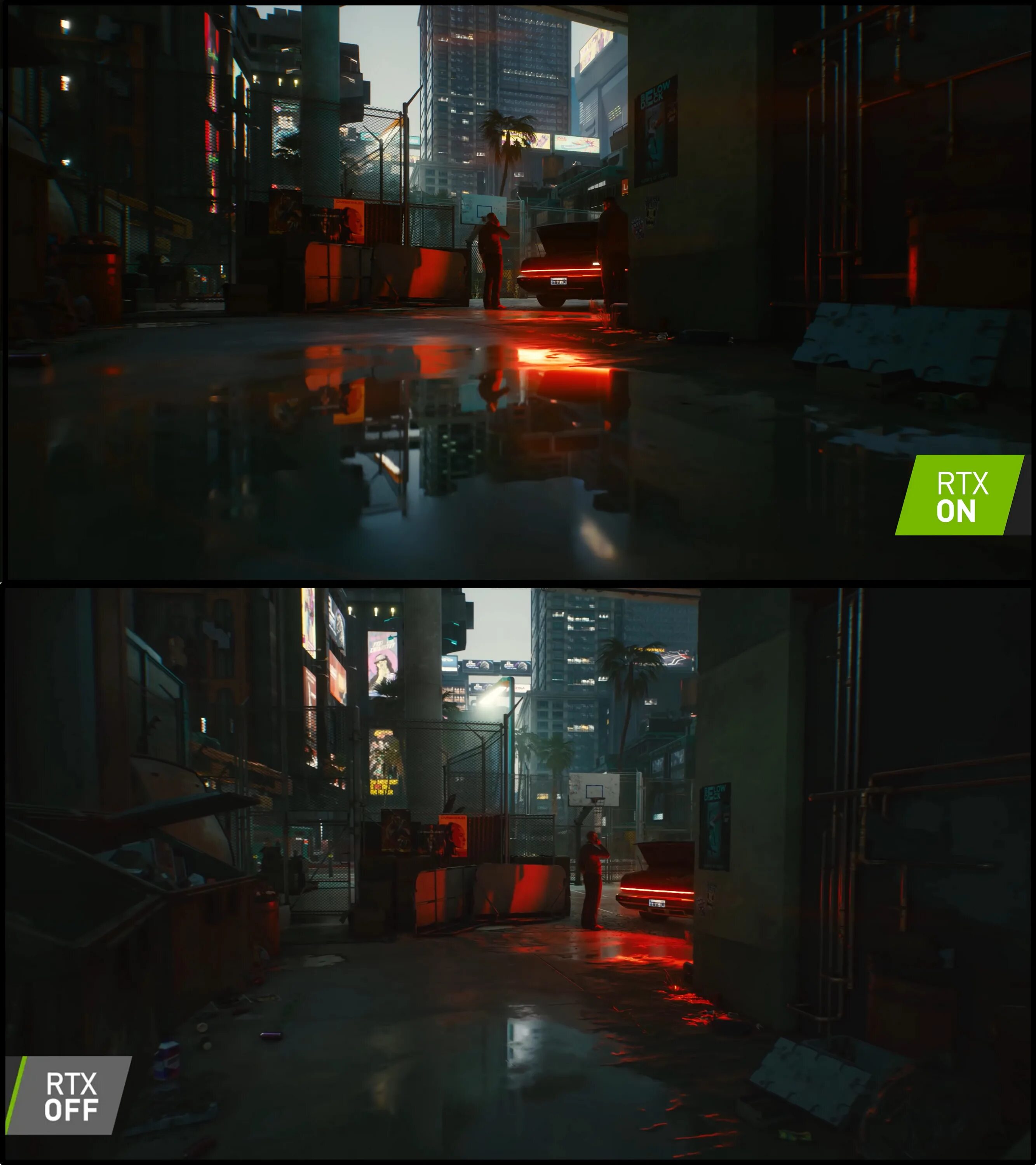 Rtx ghosting. Rtx on rtx off cyberpunk. rtx on rtx off cyberpunk 2077. rtx off rtx on cyberpunk вода. трассировка лучей в в киберпанке.