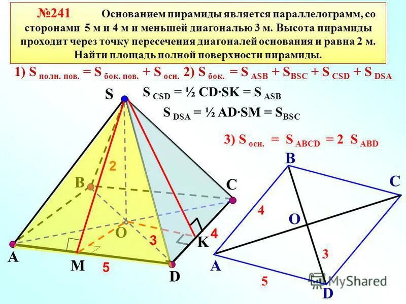 Пирамиды является. Площадь пирамиды с основанием параллелограмм. Основанием пирамиды является параллелограмм. Пирамида в основании которой параллелограмм. Сторона основания пирамиды.