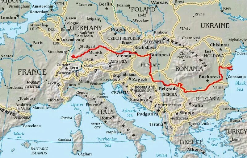 Где берет начало река дунай. Река Дунай на карте. Бассейн реки Дунай. Река Дунай на карте Европы. Река Дунай на карте Евразии.