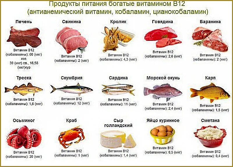 Сколько витамина б 12. В каких продуктах содержится витамин в12 в большом количестве список. В каких продуктах содержится витамин в12 список. Продукты богатые витамином в12 таблица. В каких продуктах много витамина b12.