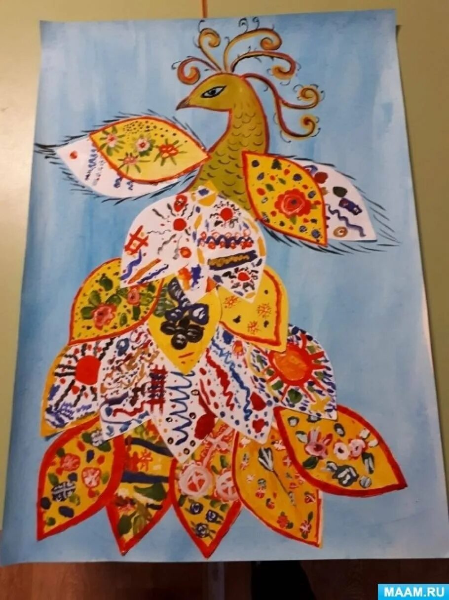 Декоративное рисование для детей. Жар птица подготовительная группа. С. Жар птица коллективная работа. Рисование перо жар птицы лыкова.