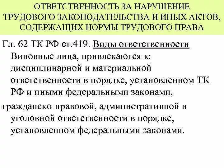 Ответственность нарушение тк