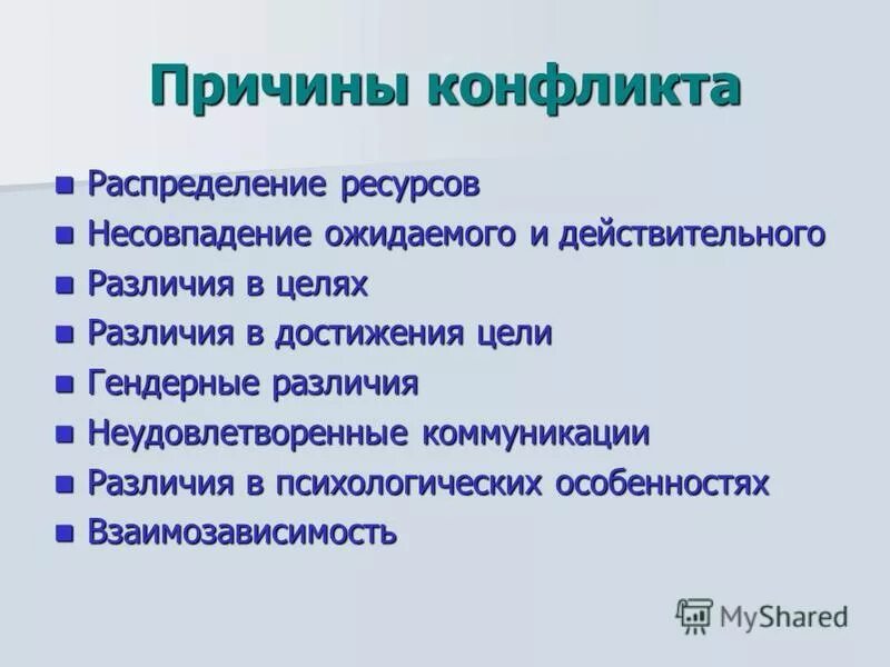 Конфликт различие в целях