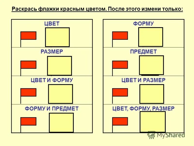 Изменение формы и окраски. Измени цвет форму размер. Цвет форма размер задания. Задание измени цвет форму и размер. Раскрась измени форму и цвет.