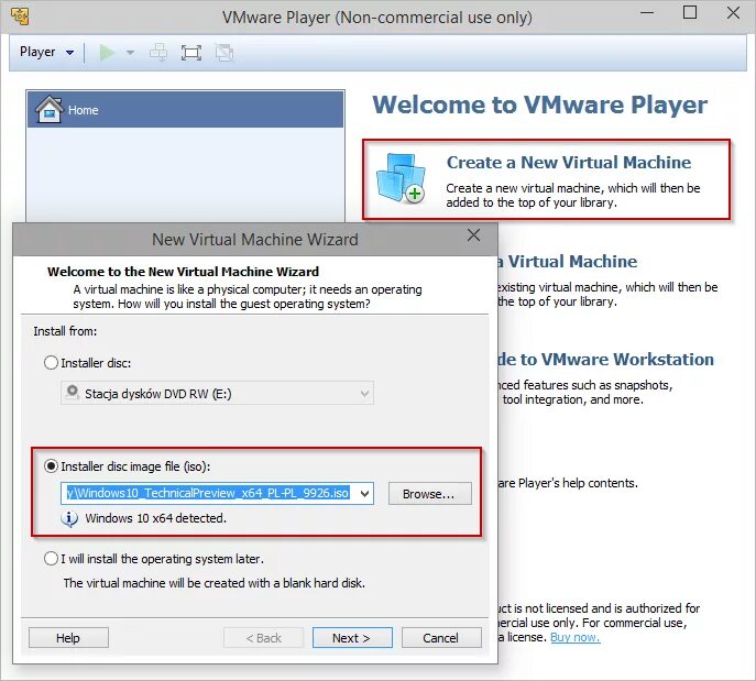 Vmware установка windows 10. Vmware player. vmware создание виртуальной машины. как установить windows на dvd player. 1. произвел запуск виртуальной машины vmware player.