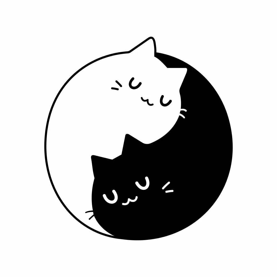 Котик инь. Котик в круге. силуэт кошки в круге. котики инь янь. стикеры котики черно белые.