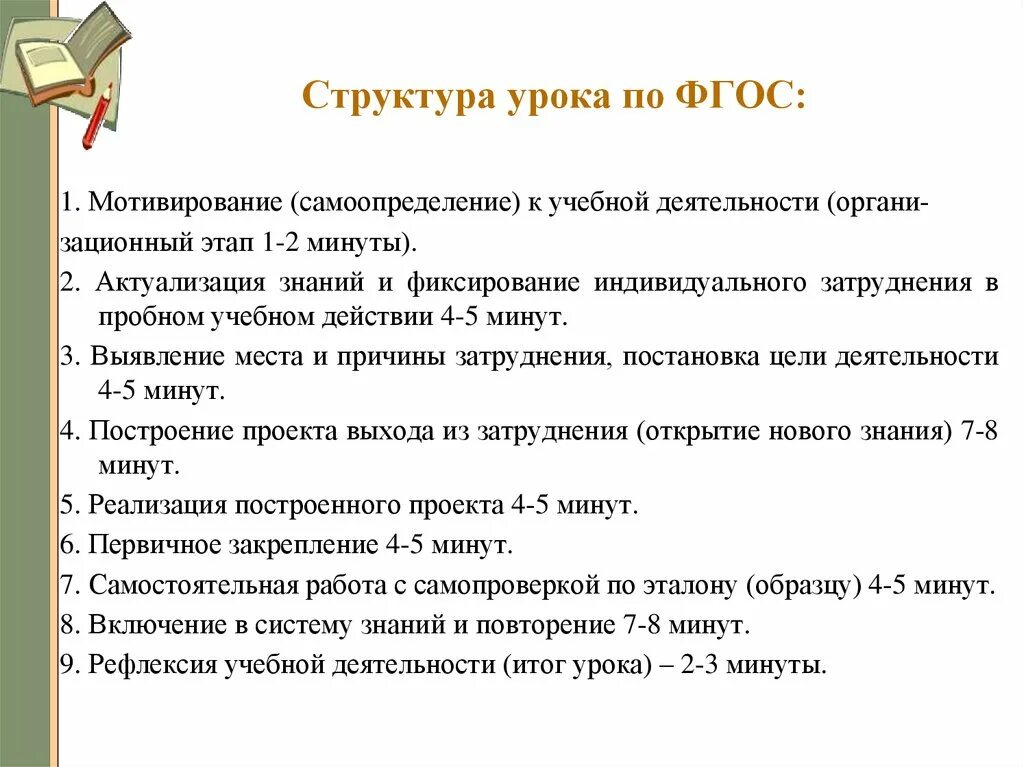 Структура урока по фгос
