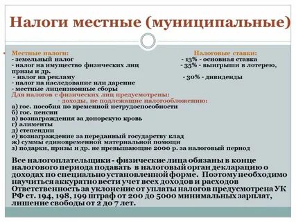 Виды налогов муниципальных образований
