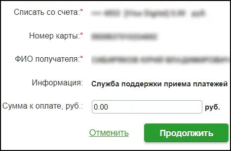 Данные платежа