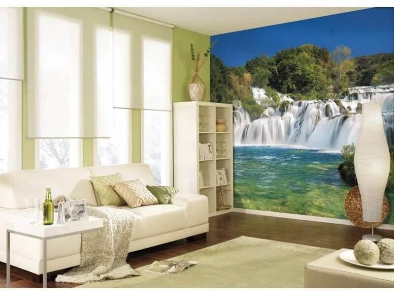 Фотообои для стен каталог цены. Фотообои Komar водопад. Фотопанно в интерьере. Фотообои на стену в спальню. Фрески в интерьере.