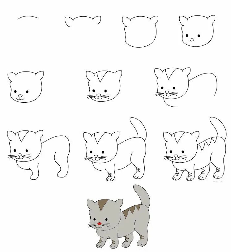 Котенок простой рисунок. Поэтапный рисунок котенка. котики для рисования. поэтапный рисунок котенка для детей. котята рисунки для срисовки детям.