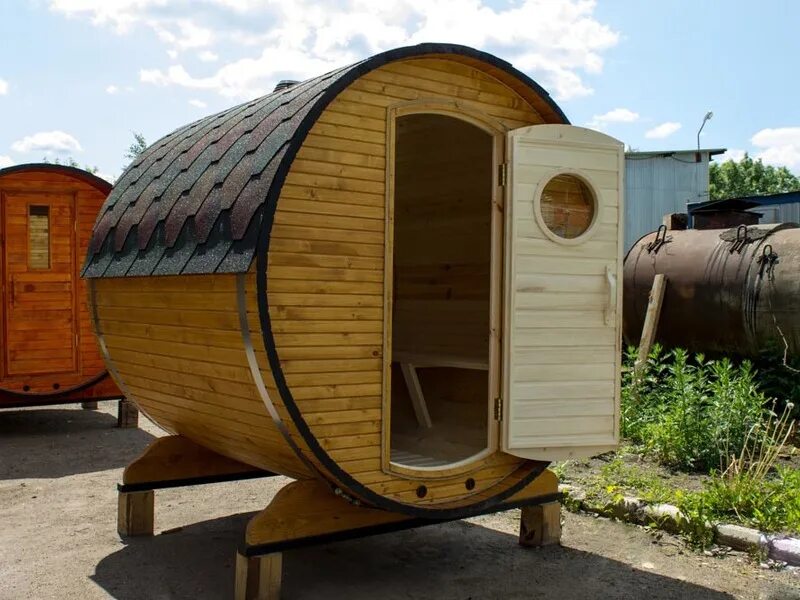 бани бочки под ключ недорого в московской. баня бочка из термодревесины. 20. баня квадро бочка 5 м. 2 метра.