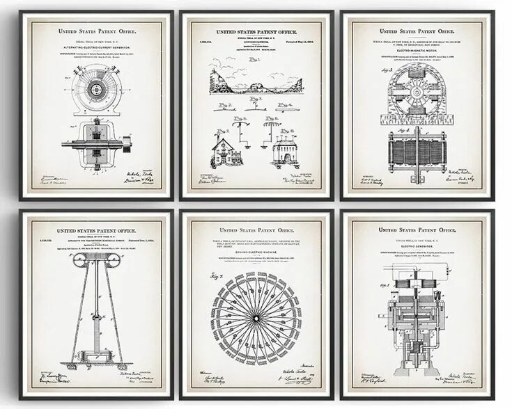 Tesla Motor 1891 Patent Art Drawing by Prior Art Design in 2022 Tesla, Tesla mot