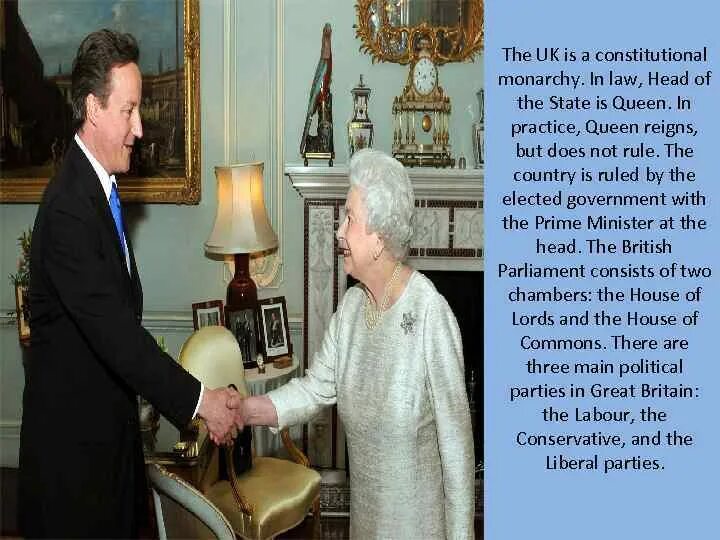 The uk is a Constitutional Monarchy. Monarchy in Britain. The head of the State in the uk. Who is the head of the uk.