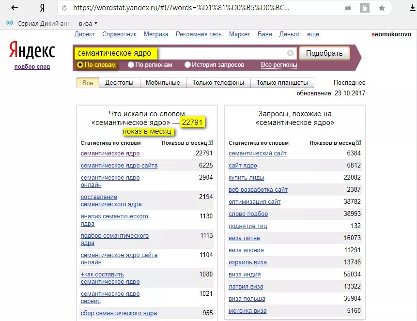 Поиск популярных запросов. Анализ запросов в Яндексе.