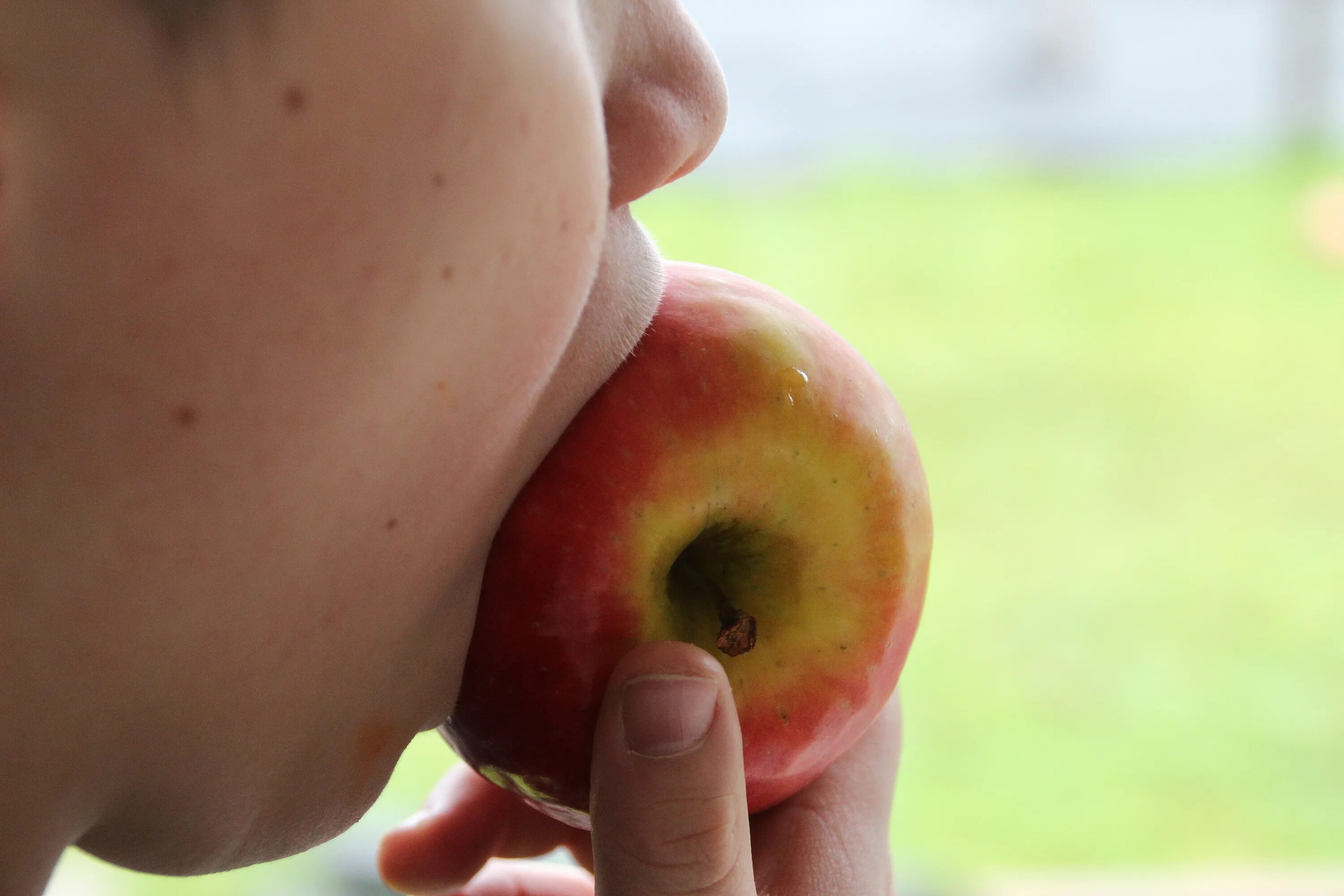Укус яблока. Кушает яблоко. Поедание яблок. Откушенное яблоко. Ешьте фрукты немытые