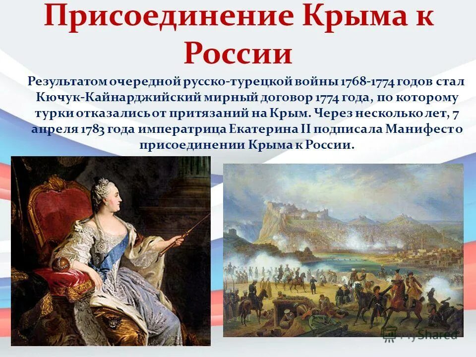 Кючук-Кайнарджийский мир 1774. Присоединение Крыма в 1783 году.