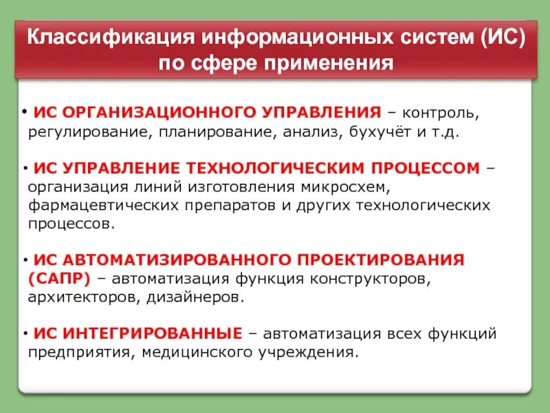 Классификация ИС по сфере применения. Классификация по сфере применения ИС организационного управления. Классификация информационных систем по сфере применения. Планирование анализ контроль регулирование.