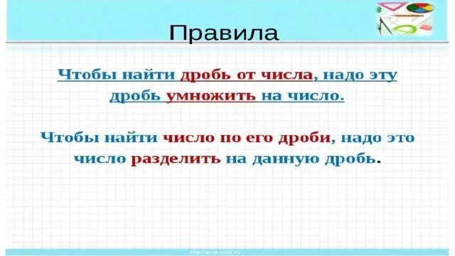 Найти число от его дроби. Найти число от его дроби